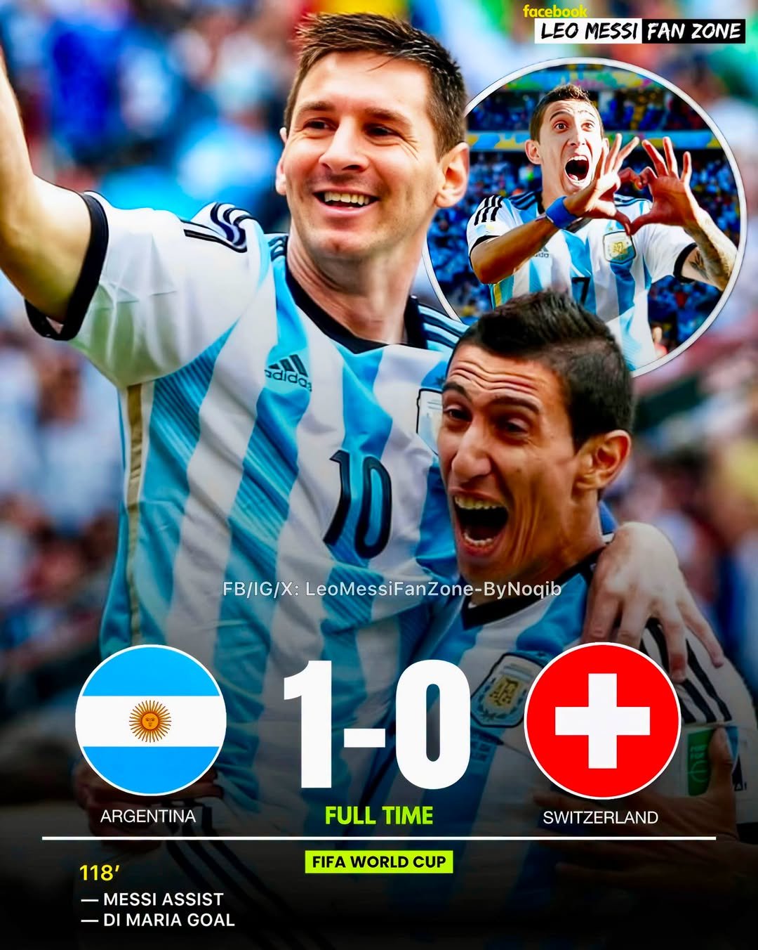 Leo Messi assisted Ángel Di María at 118th minute in the World Cup round of 16 stage, exactly 12 yea…